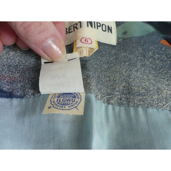 Vtg 1960s Albert Nipon Silk Fish Dress Lattimore Collab Button Front Sz 6 - Picture 10 of 13